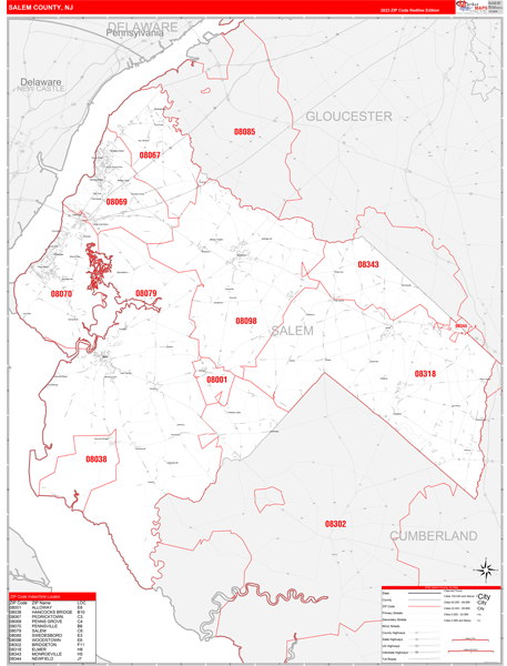 Salem County Digital Map Red Line Style