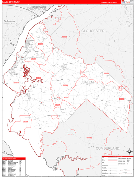 Salem County, NJ Zip Code Map
