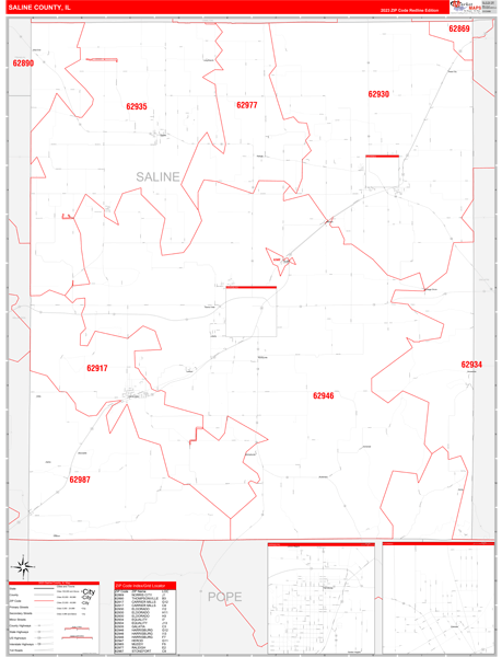 Saline County, IL Zip Code Wall Map