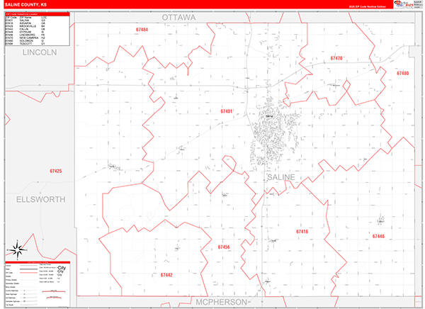 Saline County, KS Zip Code Map