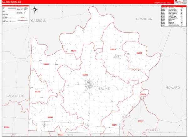 Saline County, MO Map Red Line Style