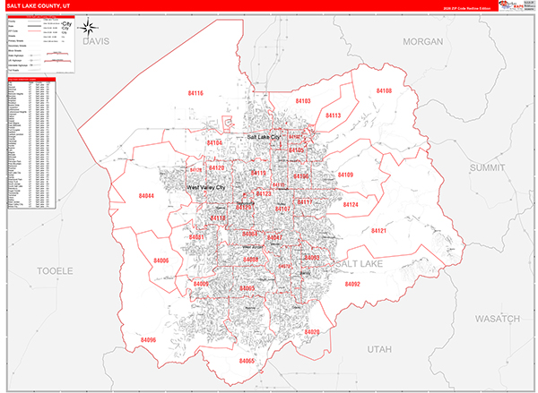 Salt Lake County, UT Zip Code Wall Map Red Line Style by MarketMAPS ...
