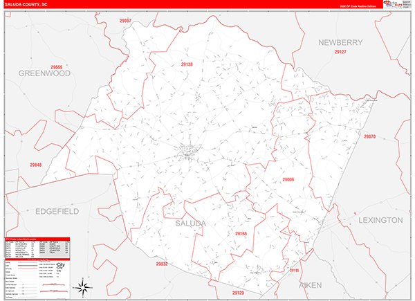 Saluda County, SC Zip Code Wall Map