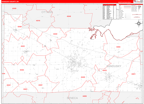 Sandusky County, OH Zip Code Wall Map