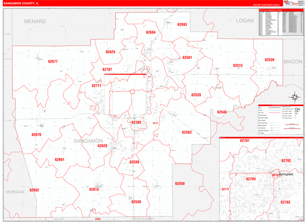 Sangamon County Digital Map Red Line Style