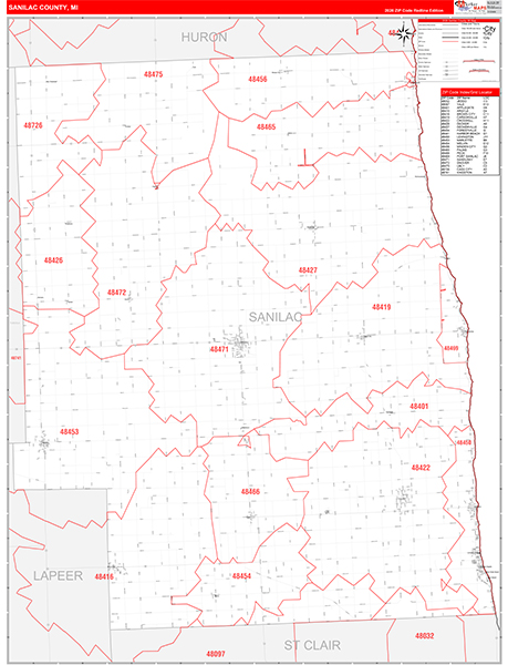 Sanilac County, MI Zip Code Map