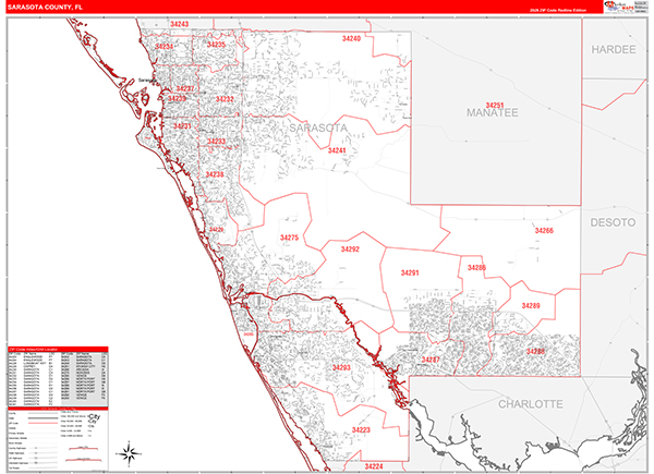 Sarasota County, FL Zip Code Map