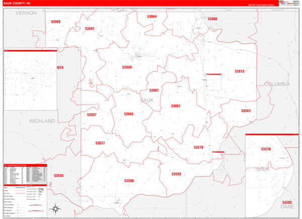 Sauk County, WI Zip Code Map