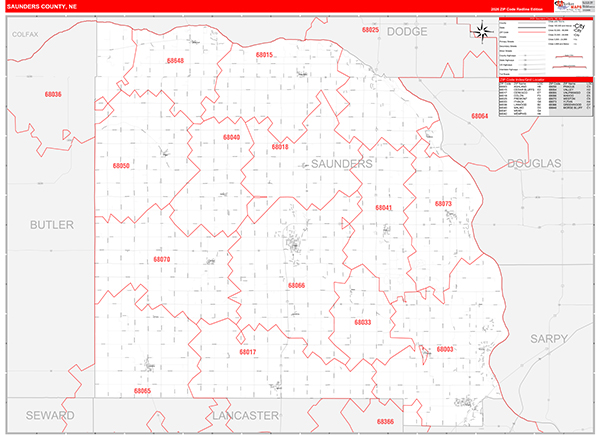 Saunders County, NE Zip Code Map