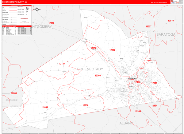 Schenectady County Digital Map Red Line Style
