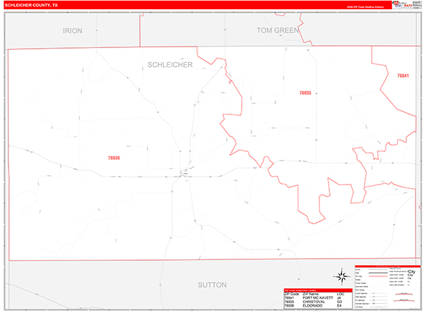 Schleicher County, TX Zip Code Map