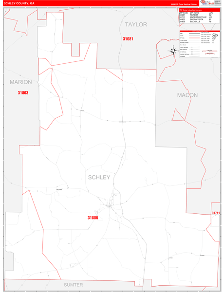 Schley County Wall Map Red Line Style