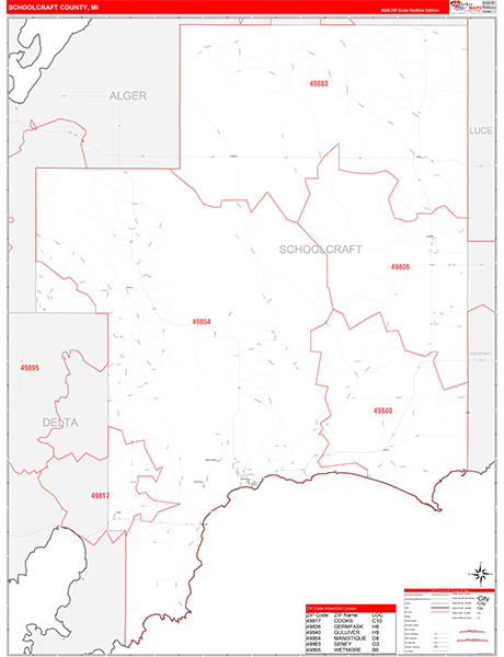 Schoolcraft County, MI Zip Code Map