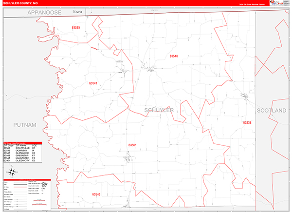 Schuyler County, MO Zip Code Map