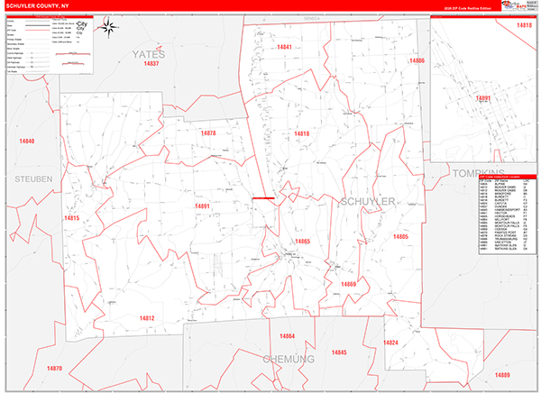 Schuyler County, NY Zip Code Map