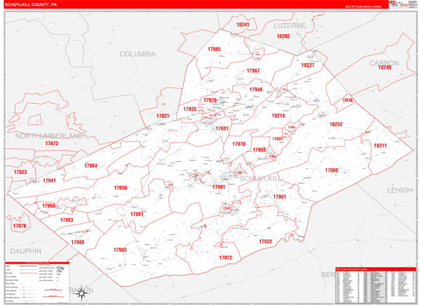 Schuylkill County Digital Map Red Line Style