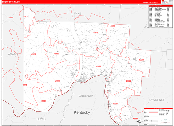 Scioto County, OH Zip Code Map