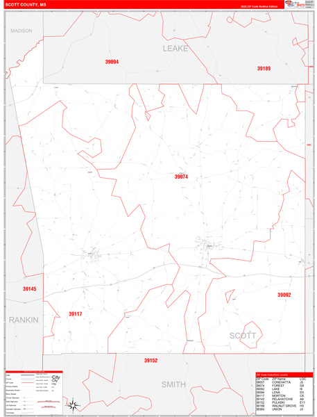 Scott County, MS Zip Code Map