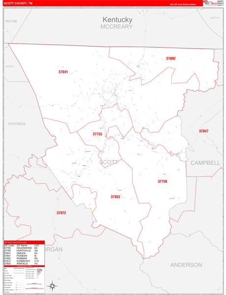 Scott County, TN Zip Code Map