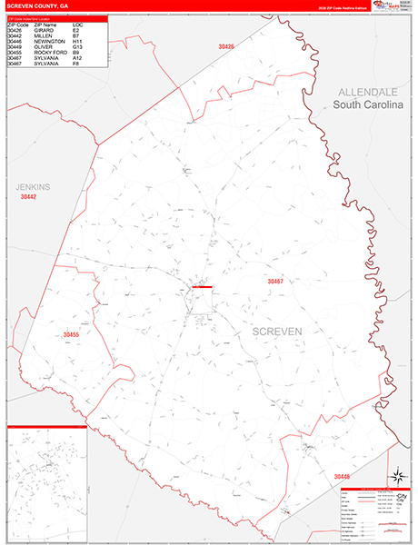 Screven County, GA Zip Code Map
