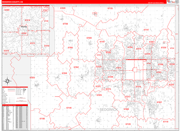 Sedgwick County, KS Zip Code Wall Map
