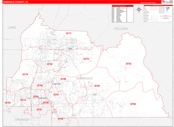 Seminole County Digital Map Red Line Style