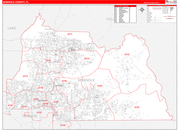 Seminole County, FL Zip Code Wall Map