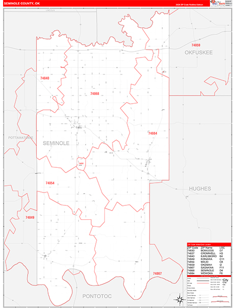 Seminole County, OK Carrier Route Wall Map