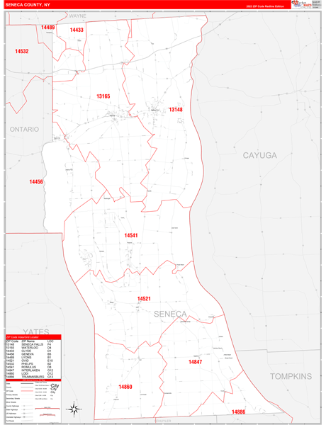 Seneca County Wall Map Red Line Style
