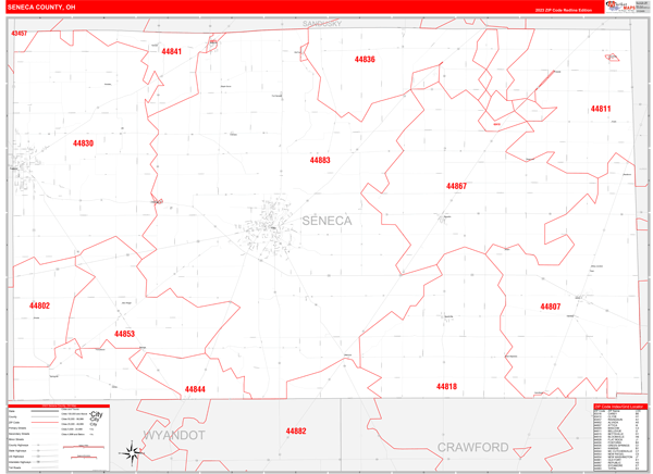 Seneca County, OH Zip Code Wall Map