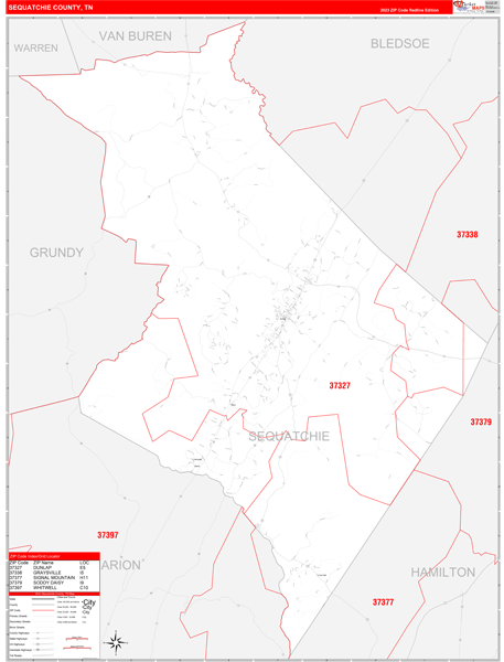 Sequatchie County Digital Map Red Line Style