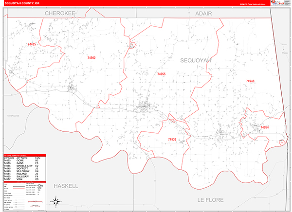 Sequoyah County, OK Zip Code Map