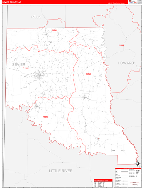 Sevier County, AR Zip Code Map