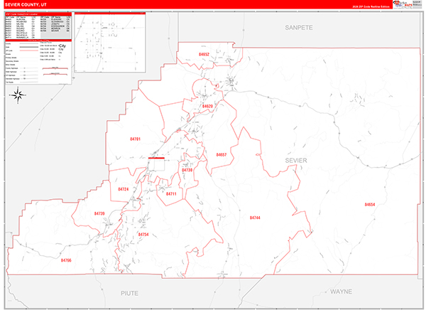 Sevier County, UT Zip Code Map