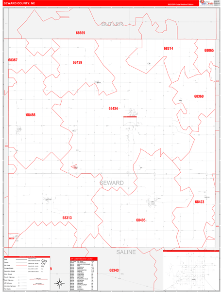 Seward County, NE Wall Map Red Line Style