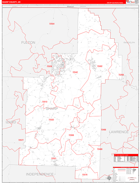 Sharp County, AR Zip Code Map