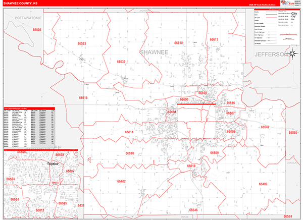 Shawnee County, KS Zip Code Wall Map