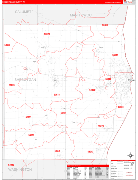 Sheboygan County Digital Map Red Line Style