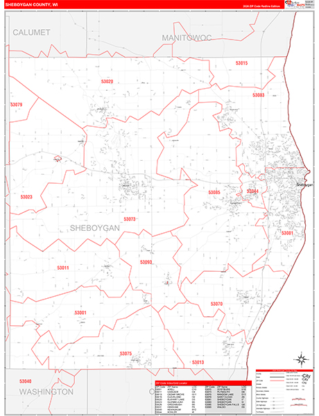 Sheboygan County, WI Zip Code Wall Map