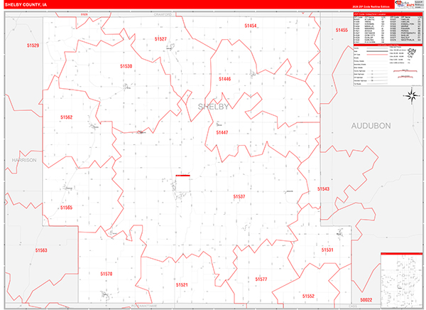 Shelby County, IA Zip Code Wall Map
