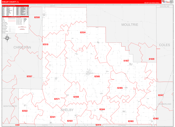 Shelby County, IL Zip Code Wall Map