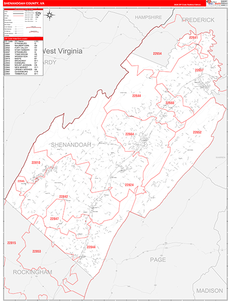 Shenandoah County, VA Zip Code Map