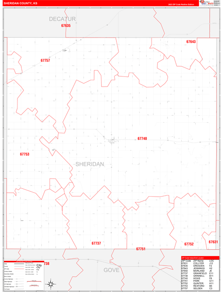 Sheridan County Digital Map Red Line Style