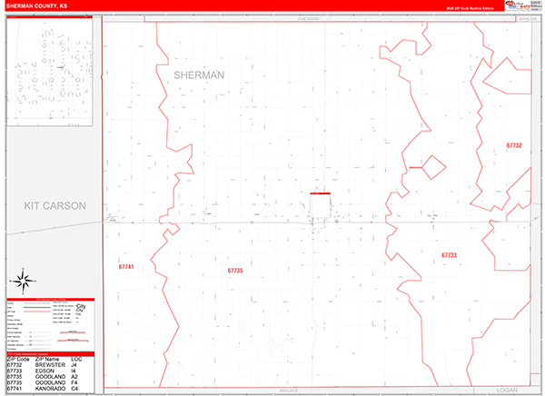 Sherman County, KS Zip Code Wall Map