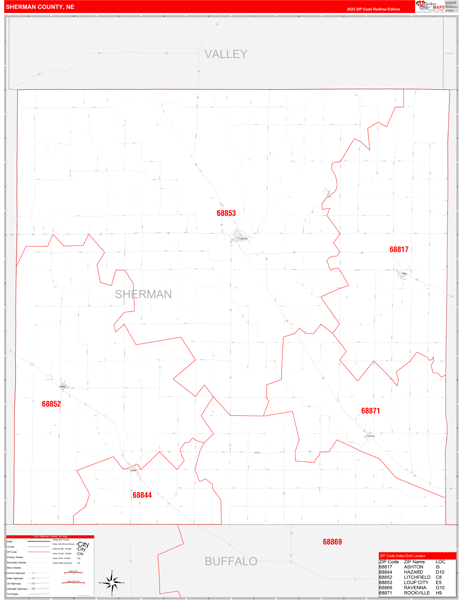 Sherman County Digital Map Red Line Style