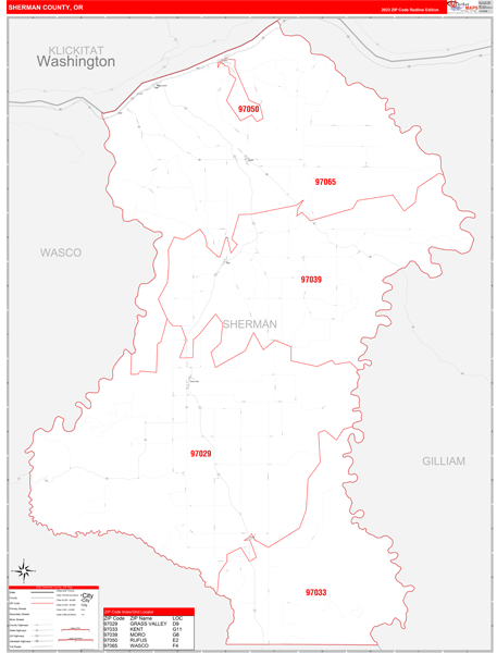 Sherman County, OR Zip Code Map