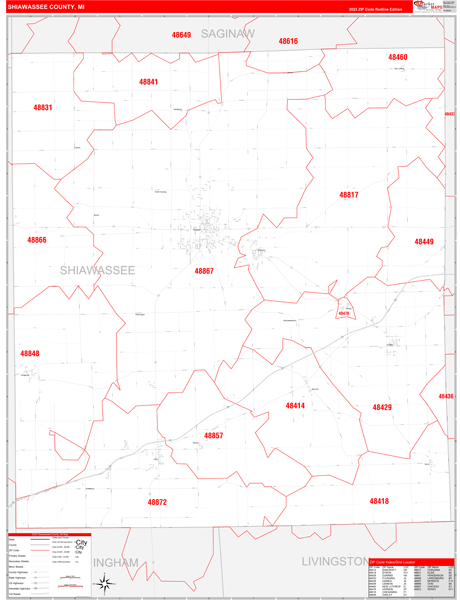Shiawassee County, MI Zip Code Wall Map