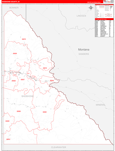 Shoshone County, ID Carrier Route Wall Map