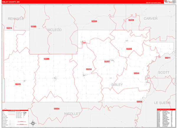 Sibley County, MN Zip Code Map