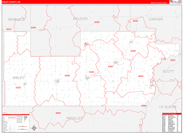 Sibley County, MN Zip Code Map